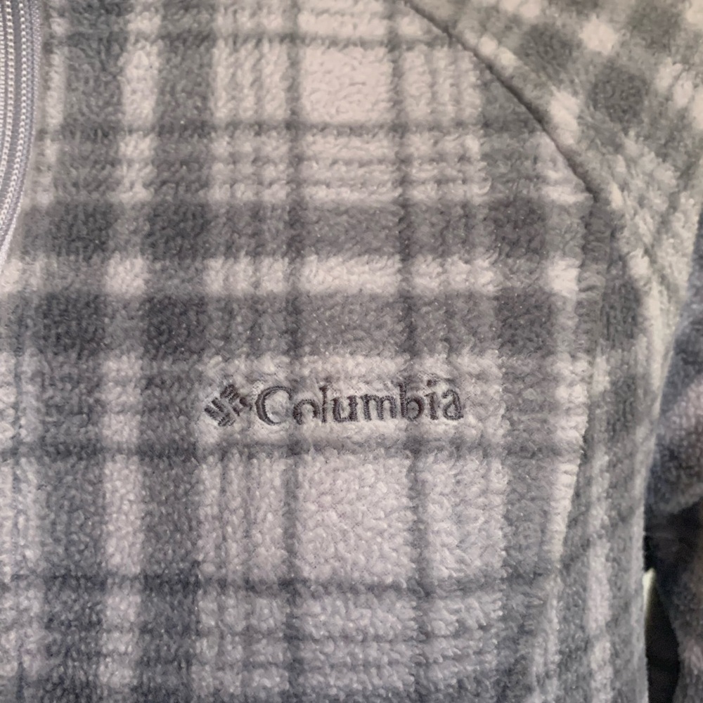 Columbia Full Zip Fleece-Gray Plaid-Zip Close Pockets-Mock Neck-Warm-Large - Picture 3 of 9